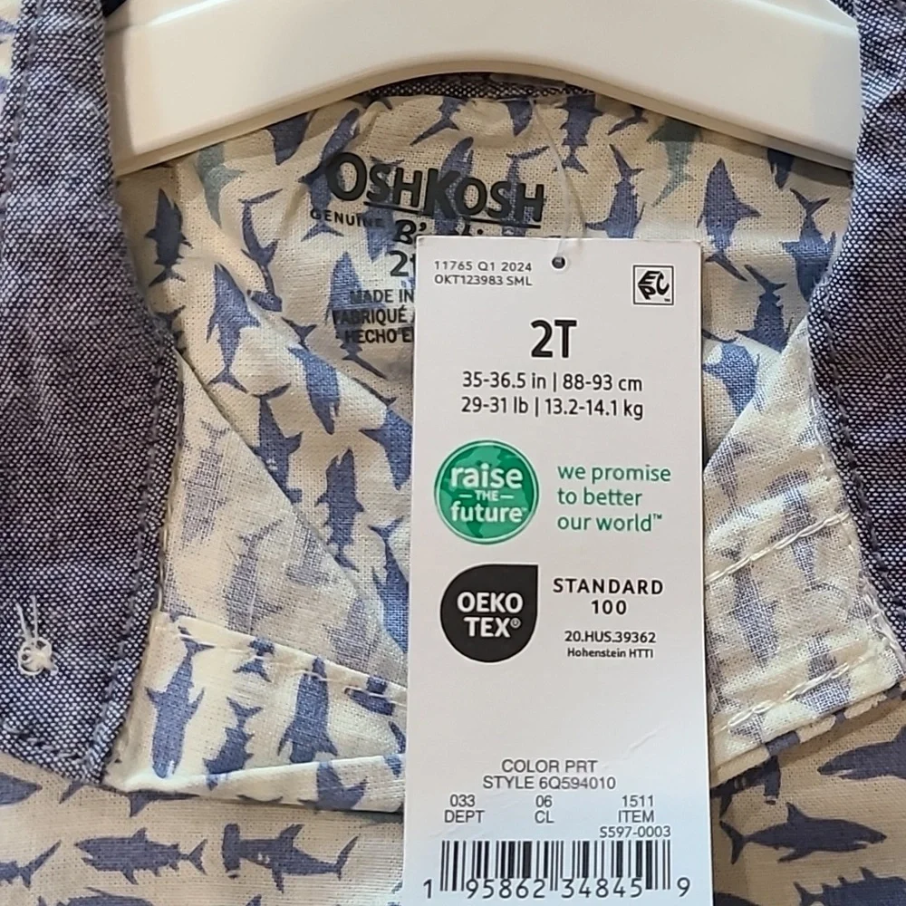 OshKosh B'gosh Shark Bottom Down Matching Set Size 2T